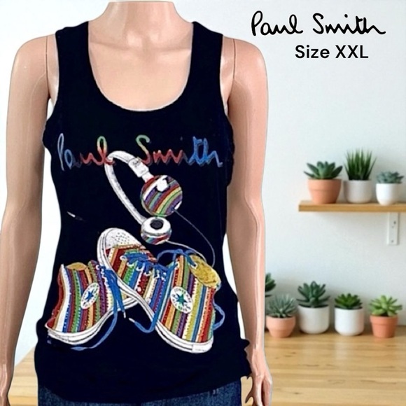 Paul Smith Women’s Black with Signature Stripe Rhinestone Chuck Taylor Tank Top - Picture 16 of 16